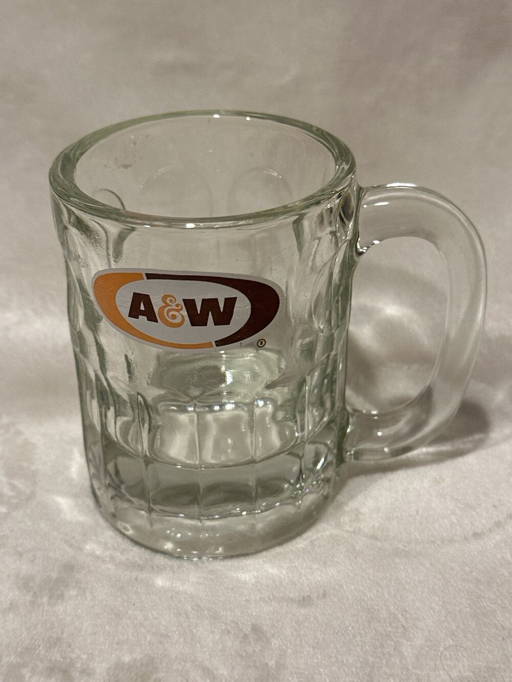 Vintage A&W Root Beer Soda Mug 4.5'' Tall Dimple Sides Heavy Thick Glass